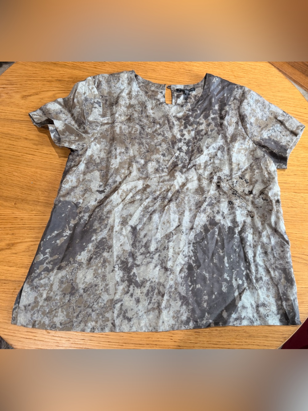 Eileen Fisher Silk Marble-Effect Short Sleeve Tee in Gray and Cream